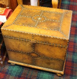 Studded Leather Covered Coal Box - SOLD