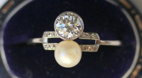 Art Deco Diamond & Pearl Ring - SOLD