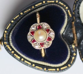 Edwardian Ruby, Diamond & Pearl Ring - SOLD