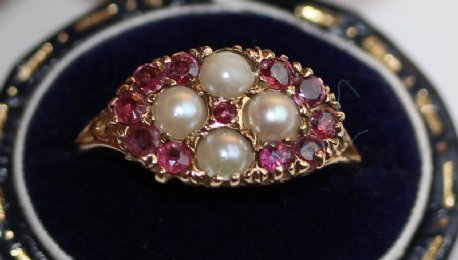 Victorian Pearl & Garnet Ring