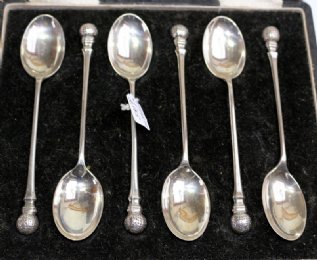 Boxed Set of 6 Silver GOLF BALL Teaspoons - SOLD