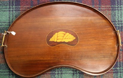 Kidney Shaped Inlaid Mahogany Tray