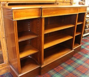 19th cent Inlaid Breakfront Bookcase