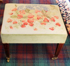 Tapestry Stool on Tapered Legs & Brass Castors - SOLD