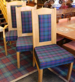 Tartan covered oak chairs 