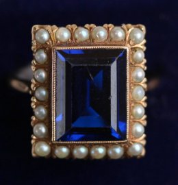 14K Gold,Sapphire & Pearl Ring