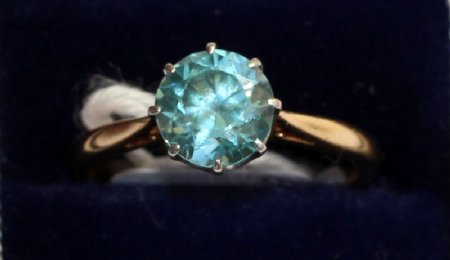 18ct Gold, Blue Zircon Ring , Dated 1939