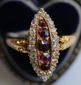 18ct Gold, Old Cut Diamond & Ruby Ring
