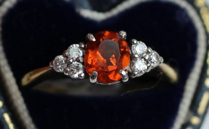 18ct Gold,Orange Garnet & Diamond Ring