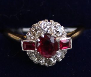 18ct Gold,Ruby & Diamond Ring.Set in Platinum