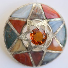 19th cent,Silver,Agate,&Citrine,Brooch