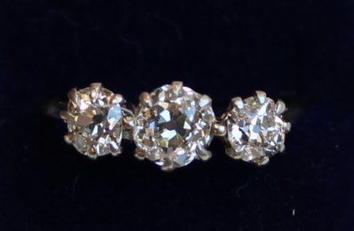 3 Stone Old Cushion Cut Diamond Ring - SOLD