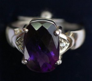 9ct Gold,Amethyst & Diamond Ring