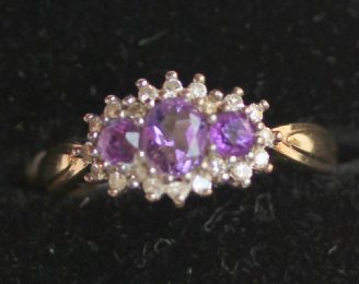 9ct Gold,Amethyst & Diamond Ring