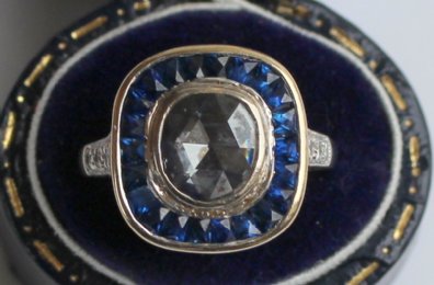 Art Deco, Rose Cut Diamonds & Sapphire Ring