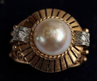 Bouton Pearl & Diamond Cocktail Ring 