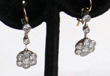 Diamond Ear Drops, Gold & Platinum - SOLD