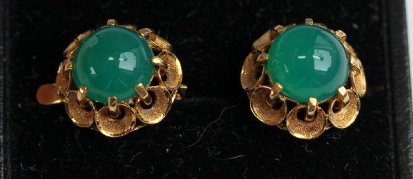 Gold Gem Set Cabocham Earrings