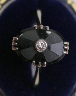 Gold, Onyx & Diamond Ring - SOLD