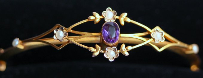 Edwardian Gold,Amethyst & Pearl Bangle - SOLD