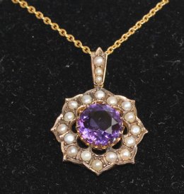 Gold,Amethyst & Pearl pendant