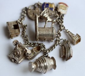 Vintage Silver Charm Bracelet (10 charms)