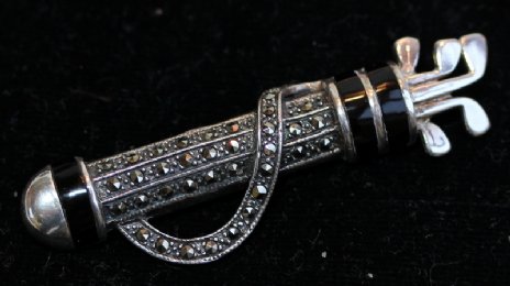 Silver, Marcasite & Onyx Golf Bag Brooch