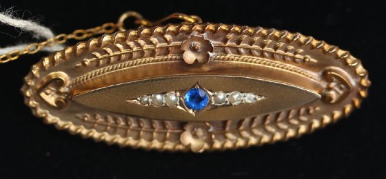 Small 19th cent Sapphire & Seed Pearl Brooch