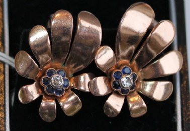 Yellow Metal Sapphire & Diamond Ear Clips