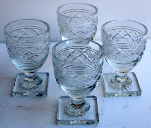 Set of 4 Square Base 19th cent Glasses